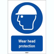 Brady Sten M014-297X420-Pp-Crd/1 ISO 7010 Sign - Wear head protection 819975