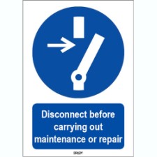 Brady Sten M021-297X420-Pp-Crd/1 ISO 7010 Sign - Disconnect before carrying out maintenance or repair 821018