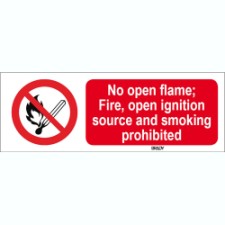 Brady Sten P003-600X200-Pe-Crd/1 ISO 7010 Sign - No open flame; Fire, open ignition source and smoking prohibited 822207