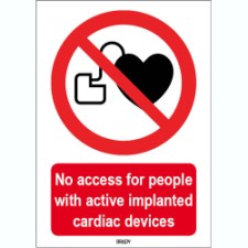 Brady Sten P007-210X297-Al-Crd/1 ISO 7010 Sign - No access for people with active implanted cardiac devices 822813