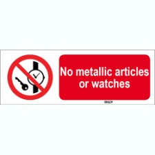 Brady Sten P008-600X200-Pe-Crd/1 ISO 7010 Sign - No metallic articles or watches 822952