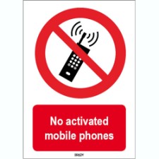 Brady Sten P013-297X420-Al-Crd/1 ISO 7010 Sign - No activated mobile phones 823559