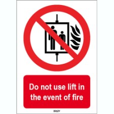 Brady Sten P020-297X420-Pe-Crd/1 ISO 7010 Sign - Do not use lift in the event of fire 824437