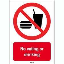 Brady Sten P022-148X210-Pe-Crd/1 ISO 7010 Sign - No eating or drinking 824733