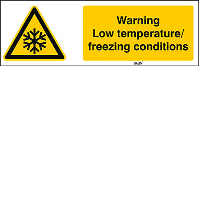 Brady W/W010/En246/Tw-150X50-1 ISO Safety Sign - Warning; Low temperature/ freezing conditions 235723