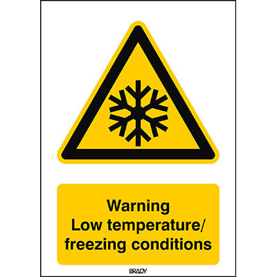Brady W/W010/En246/Tw-210X297-1 ISO Safety Sign - Warning; Low temperature/ freezing conditions 235727