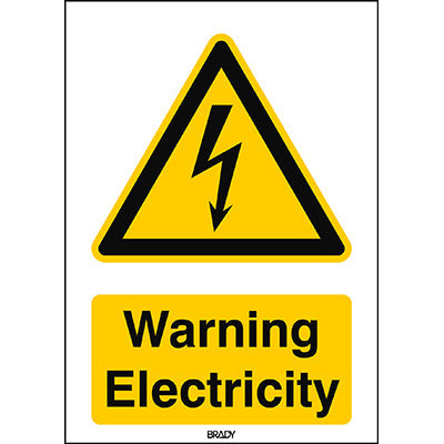 Brady Sten W012-148X210-Al-Crd/1 ISO 7010 Sign - Warning; Electricity 828165
