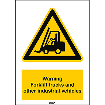 Brady Sten W014-297X420-Pe-Crd/1 ISO 7010 Sign - Warning; Fork lift trucks and other industrial vehicles 828447