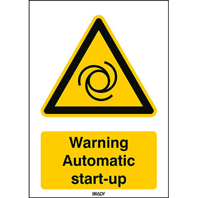 Brady W/W018/En248/Tw-297X420-1 ISO Safety Sign - Warning; Automatic start-up 235863