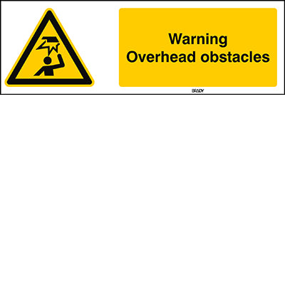 Brady W/W020/En262/Twm-297X105-1 ISO Safety Sign - Warning; Overhead obstacles 237018