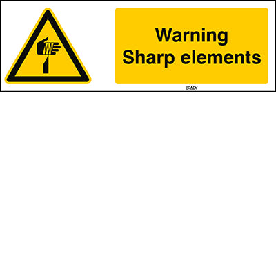 Brady W/W022/En230/Tw-150X50-1 ISO Safety Sign - Warning; Sharp elements 235966