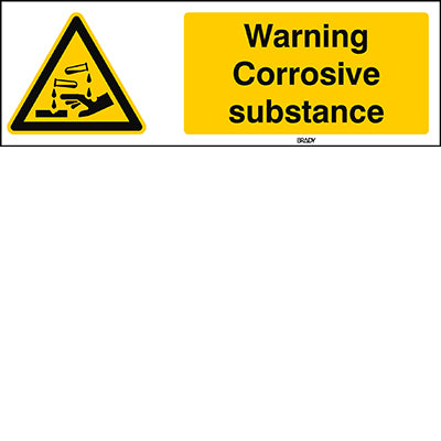 Brady W/W023/En249/Tw-450X150-1 ISO Safety Sign - Warning; Corrosive substance 235995
