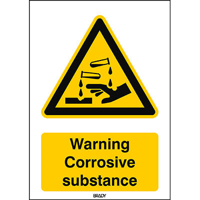 Brady W/W023/En249/Tw-297X420-1 ISO Safety Sign - Warning; Corrosive substance 235998