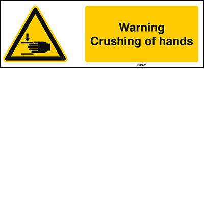 Brady Sten W024-600X200-Pp-Crd/1 ISO 7010 Sign - Warning; Crushing of hands 829940