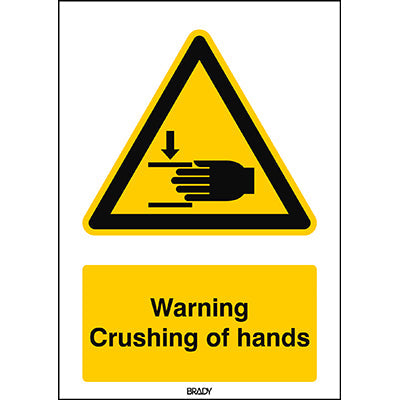 Brady Sten W024-297X420-Pp-Crd/1 ISO 7010 Sign - Warning; Crushing of hands 829935