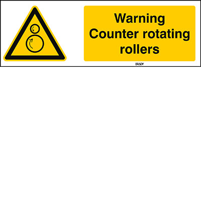 Brady W/W025/En244/Twm-150X50-1 ISO Safety Sign - Warning; Counter rotating rollers 237238