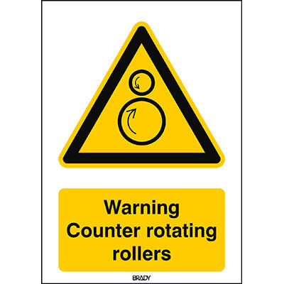 Brady W/W025/En244/Twm-210X297-1 ISO Safety Sign - Warning; Counter rotating rollers 237259