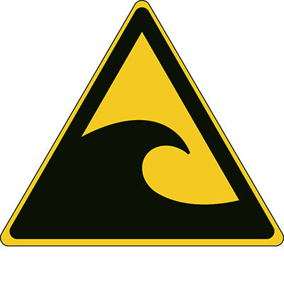 Brady W/W056/Nt/Pe-Tri100-3 ISO Safety Sign - Warning Tsunami hazard zone 301570