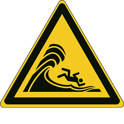 Brady W/W065/Nt/Pe-Tri200-1 ISO Safety Sign - Warning High surf or large breaking waves 302394