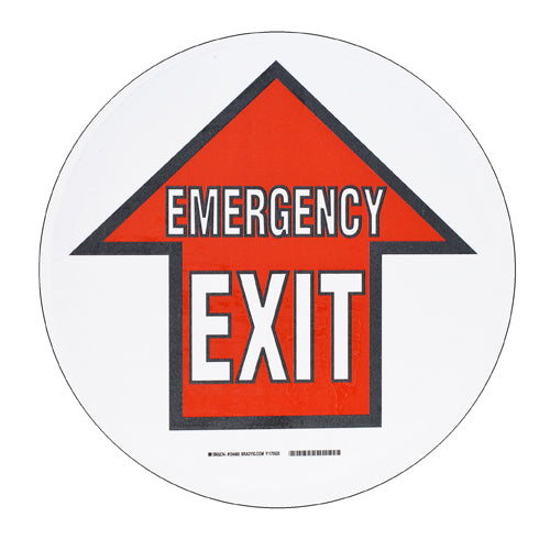 Brady Rd/Bk/Wt Emergency Exit W/Sym 431,8mmdia ToughStripe - Pre-printed Floor Signs 104495