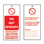 Brady Tag-E-Do Not Operate-50X110mm Tagout: Warning Tags 225414