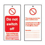 Brady Tag-E-Do Not Switch Off-50X110mm Tagout: Warning Tags 225401