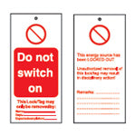 Brady Tag-E-Do Not Switch On-75X160mm Tagout: Warning Tags 262965